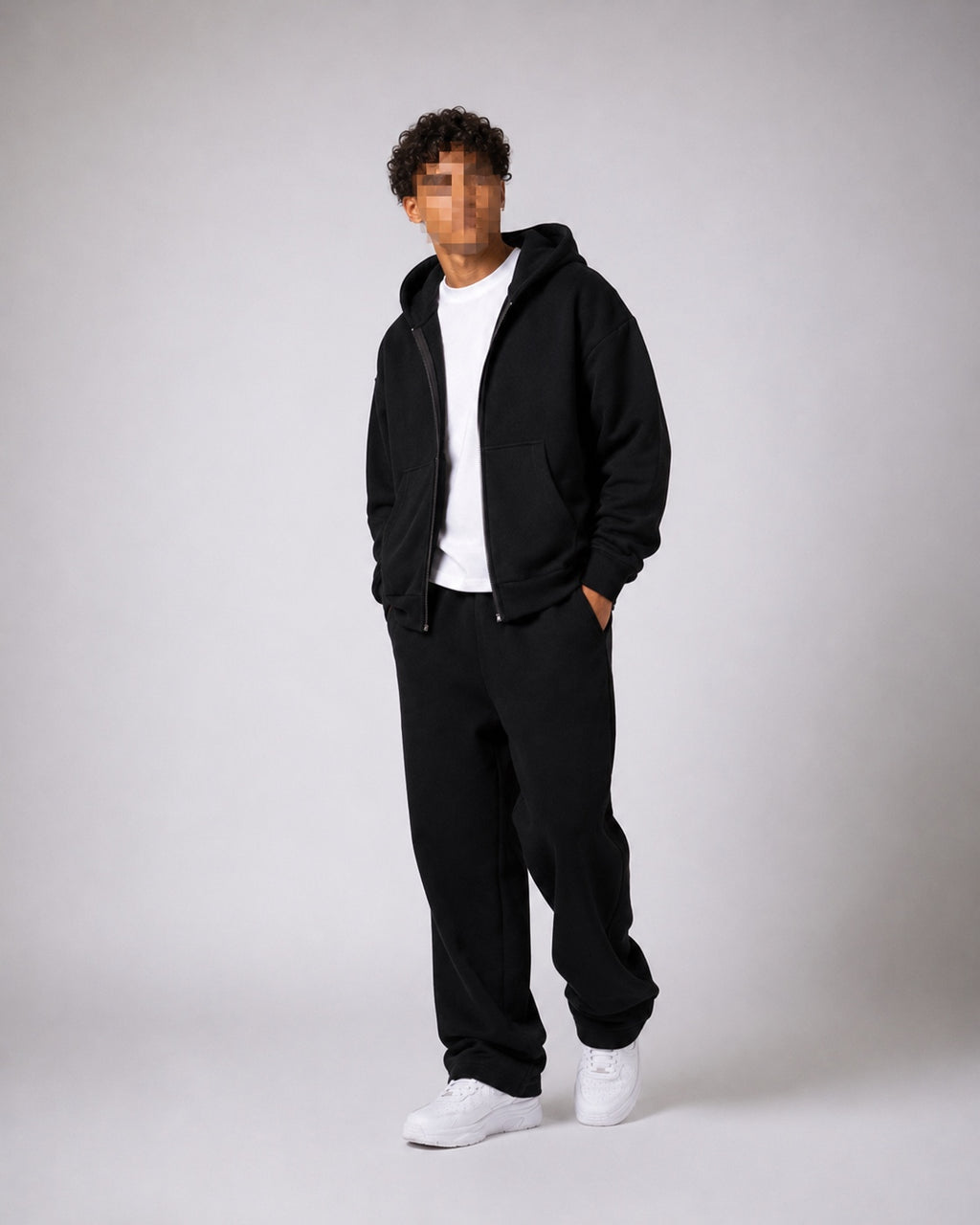 Baggy sweatpants + Cozy boxy zip-up.